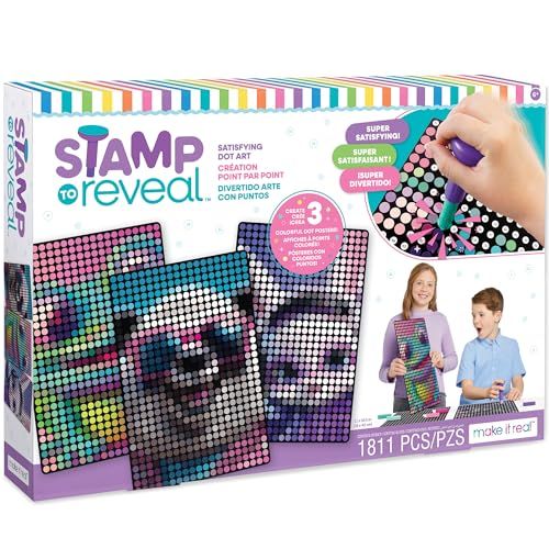 Make It Real: Stempel om 3 personages te onthullen - konijn, kikker, panda - doe-het-zelf poster met 3 stippen, 11 x 16,5, knutselset, kunstwerkactiviteit, meisjes en kinderen vanaf 6 jaar