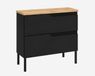 3xE living Armoire de salle de bain, modèle sur pied, 80 cm de large, avec structure nervurée sur le devant (16 mm), finition noire et "chêne artisanal plat", poignées fraisées, pieds carrés de 15 cm, dimensions 80 x 46 cm