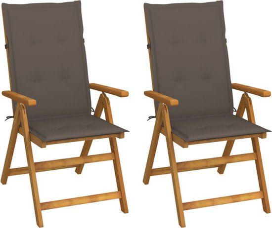 vidaXL Verstelbare Tuinstoelen (2 stuks) met Kussens, Massief Acaciahout, Taupe