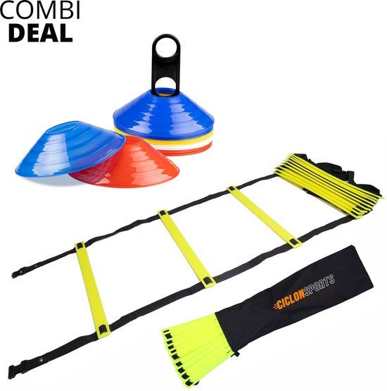 Ciclón Sports Combideal - Loopladder / Speedladder 8 meter + 20 pionnen - Zwart/Geel