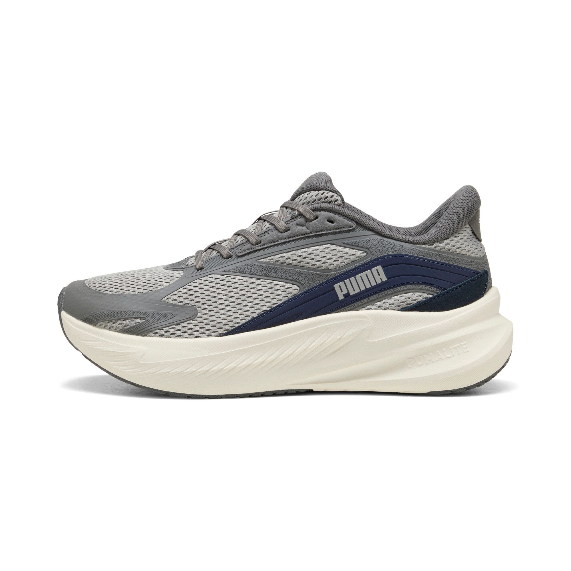 PUMA MaxStride Lite hardloopschoenen Uniseks 38.5, Warm White Navy Cool Dark Gray Echo Blue