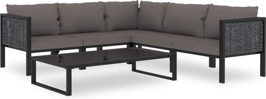 vidaXL 6-delige Loungeset met kussens poly rattan antraciet