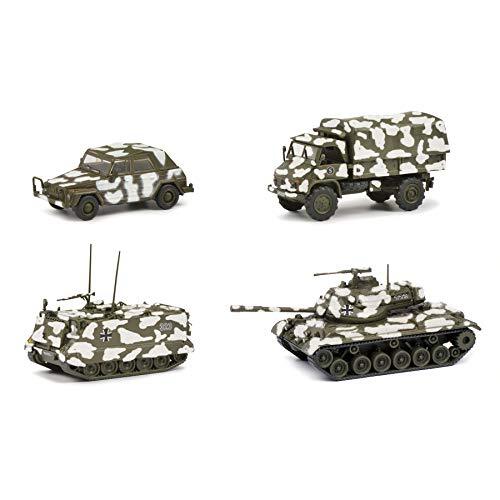 Schuco 452653000 Set wintercamouflage, M113, M47, Unimog S404, WV emmer, modelauto, schaal 1:87, camouflagekleur