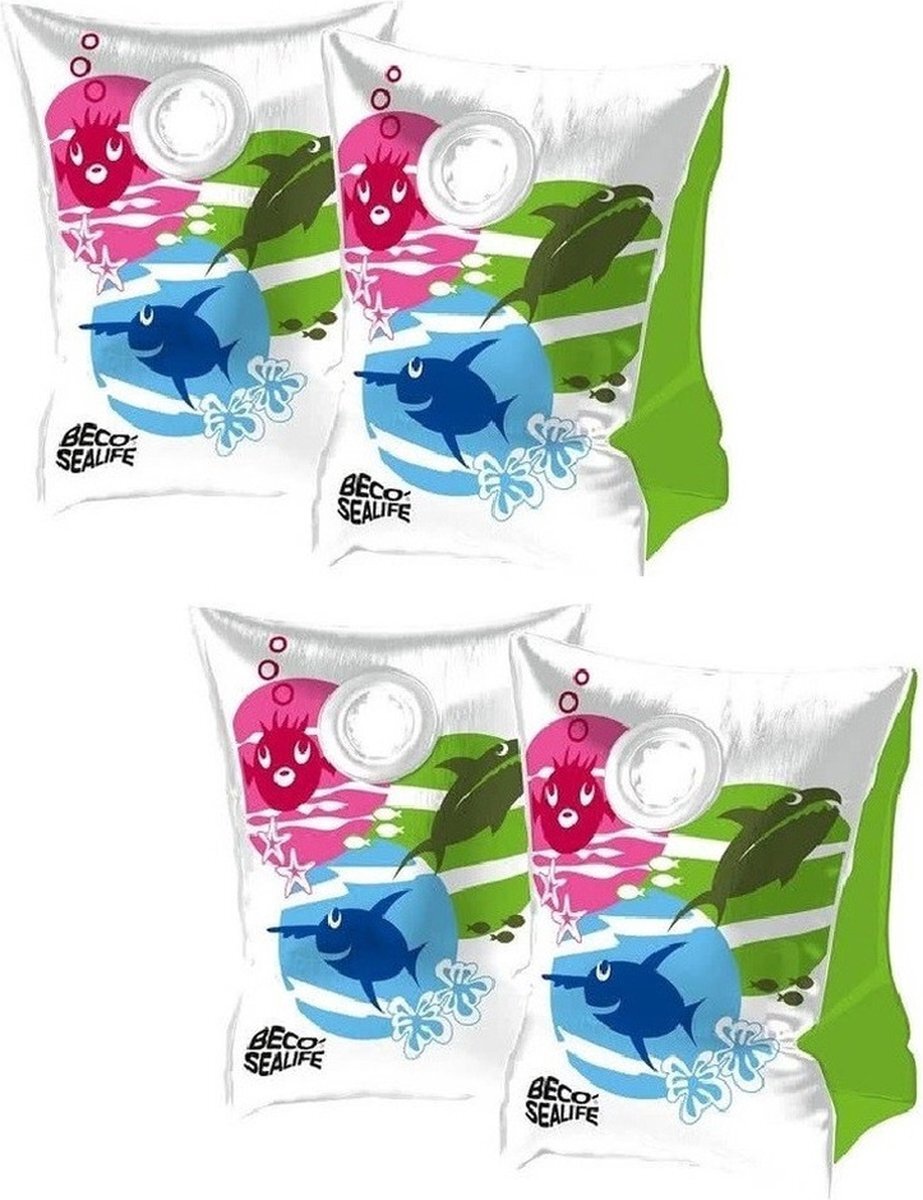 Beco 2x Paar Sealife zwembandjes / zwemvleugels gekleurd - maat 00 - tot 15 kg - Zwemhulpjes - zwemmouwtjes/zwembandjes voor kinderen