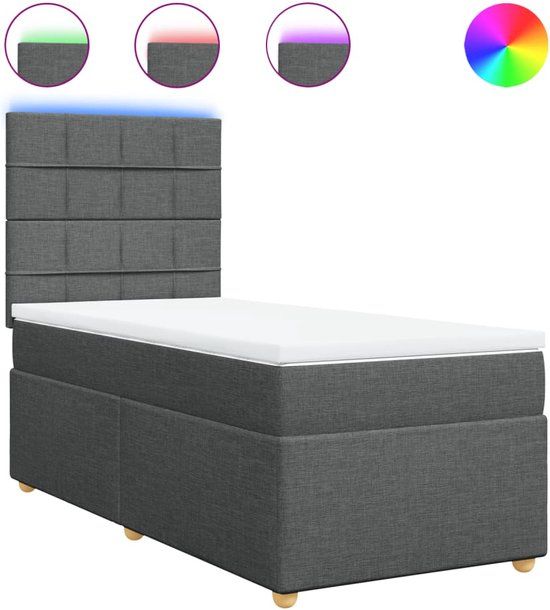 vidaXL Boxspring met matras stof donkergrijs 90x200 cm