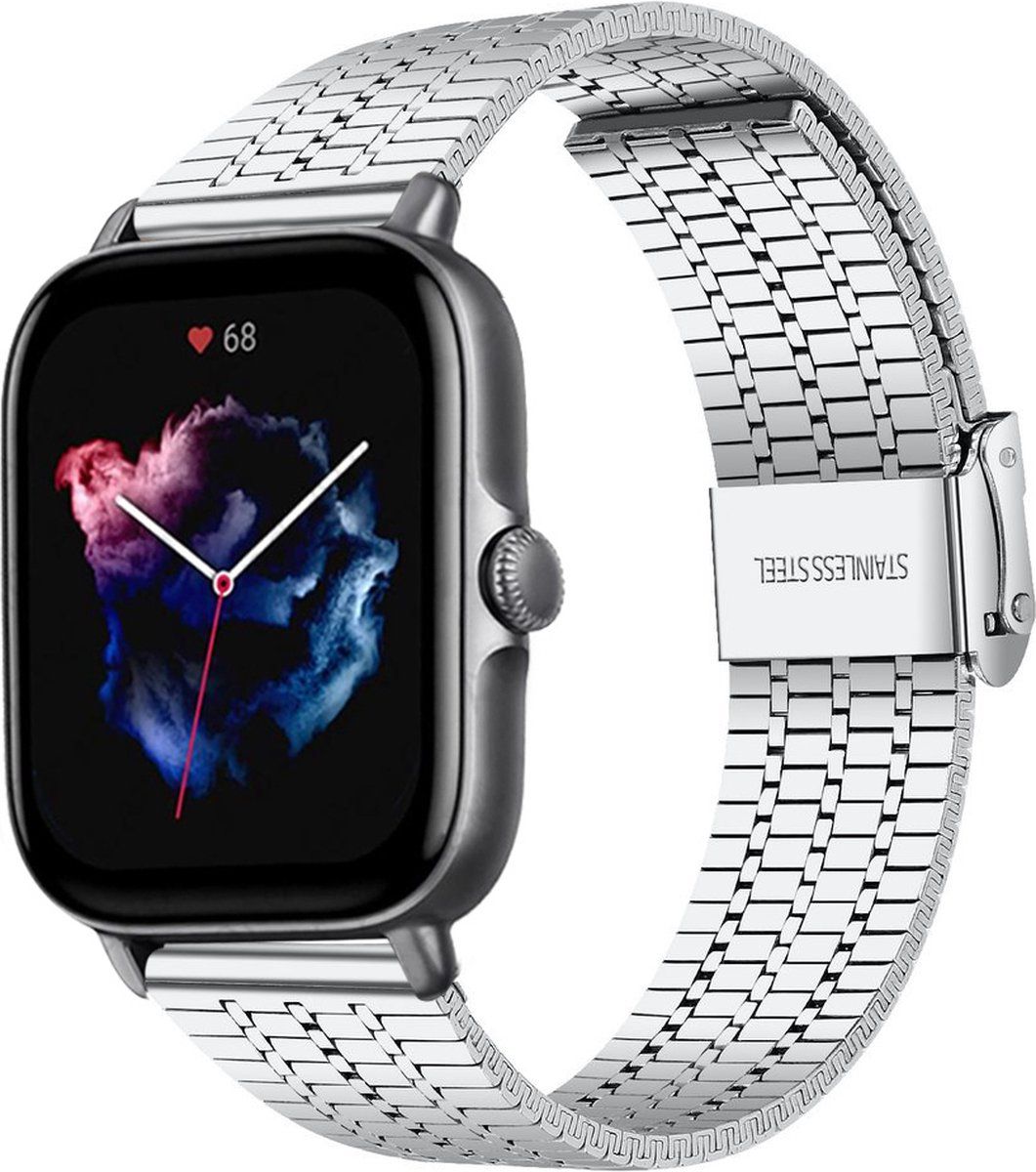 Strap-it Amazfit GTS 3 roestvrij stalen band - zilver