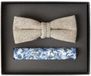 Venti set met vlinderdas en pochet - beige - blauw - wit dessin