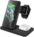 Chéroy Chargeur sans fil Qi Magsafe 3-en-1 - Noir - 15W - Station de recharge - Pour iPhone, Apple Watch, AirPods - iOS & Android