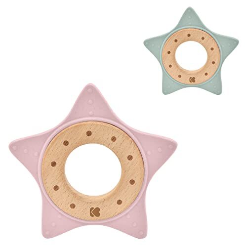 Kikka Boo Bijtring Star, beukenhout, siliconen, tandhulp, grijpfling, vanaf de geboorte, kleur: roze