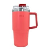 Nerthus FIH 1434 thermobeker 600 ml koraal met deksel en rietje werk auto reizen
