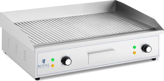 Royal Catering Dubbele elektrische grillplaat - 700 x 400 mm - - Ribbed - 4.400 W