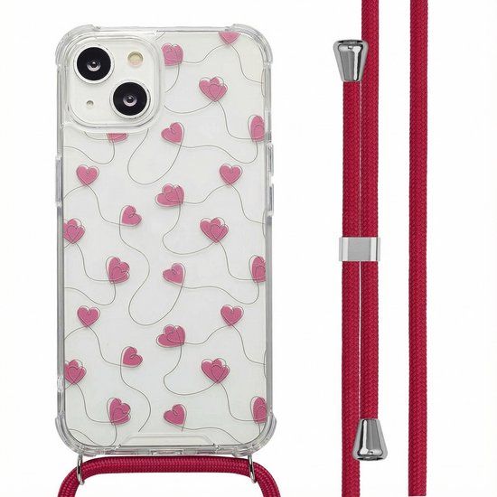 imoshion Hoesje - Geschikt voor Apple iPhone 14 - Design Hoesje met Koord - Dusty Rose Connected Hearts