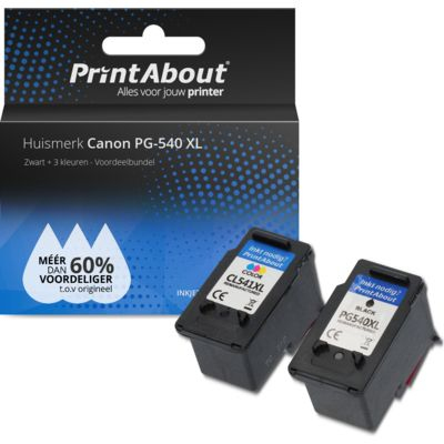 PrintAbout Huismerk Canon PG-540 XL / CL-541 XL Inktcartridge Zwart + 3 kleuren Voordeelbundel Hoge capaciteit