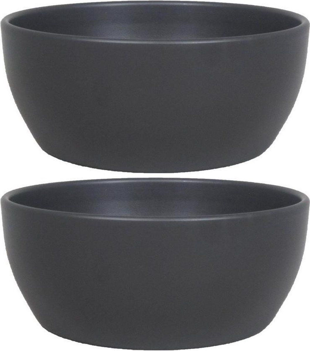 Floran 2x stuks bloempot schaal mat antraciet grijs keramiek H9.5 x D22.5 cm - plantenpotten binnen