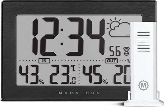 Marathon Geneva - Wandklok/bureauklok - Zwart - Radiogestuurd - Binnen/buiten