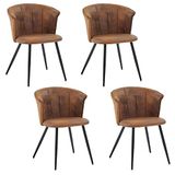MEUBLE COSY Eetkamerstoelen, set van 4 keukenstoelen, retro, gestoffeerd, met armleuning, vintage kunstsuède zitting, metalen poten, bruin, 55x58x75,5cm