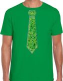Bellatio Decorations Verkleed shirt heren - stropdas paillet groen - groen - carnaval - foute party L