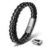 SERASAR Leren armband voor heren - Zilver - 23cm