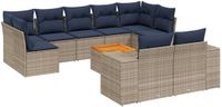 vidaXL 10-delige tuinbankset met kussens, grijs, polyrotan