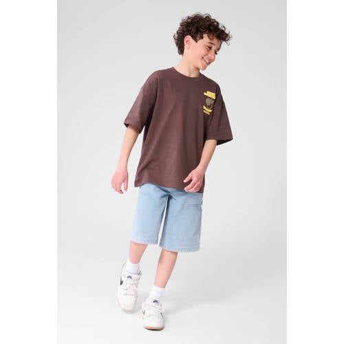 Shoeby T-shirt bruin Jongens Katoen Ronde hals Printopdruk - maat 146/152