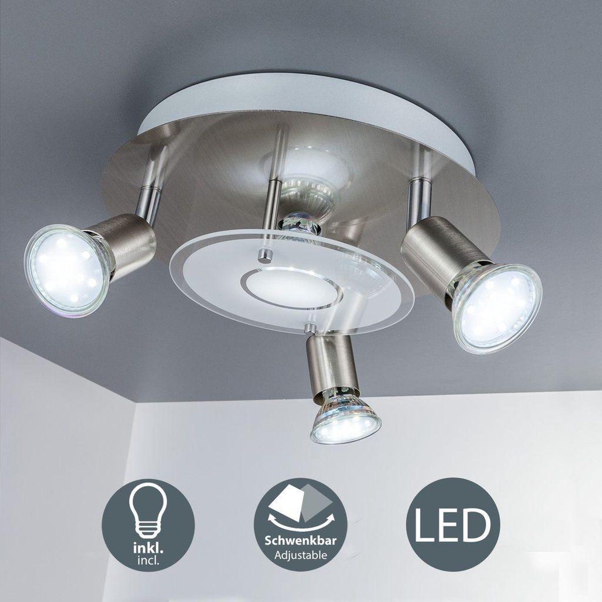 B.K.Licht Plafondspots - 4-Lichts - GU10 - Draaibaar - Mat Nikkel - Incl. GU10 Lampen