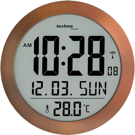 Technoline WS 8038 - Digitale Radiogestuurde Wandklok - Thermometer - Brons - 21cm