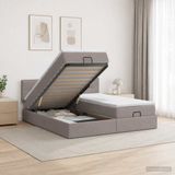 vidaXL Ottoman bed met matras en hoofdeinde, 2 stuks, taupe stof