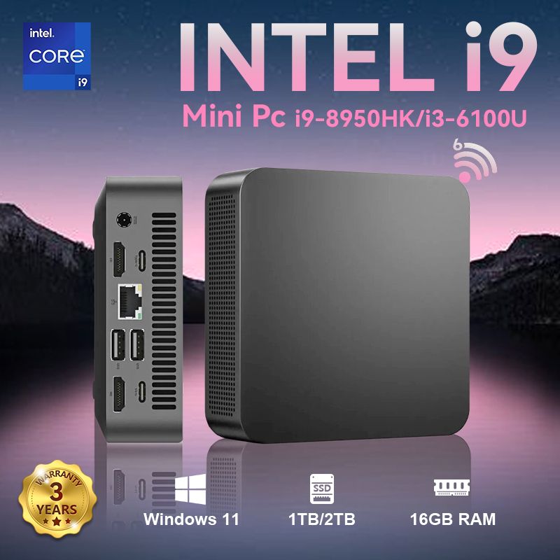NONE 2026 Mini PC Intel Core i9 8950HK i3-6100U Windows 11 Pro Desktop PC Gaming Computer 16GB DDR4 1TB SSD WiFi6 BT5.2 4K Mini PC