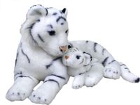 Wild Republic Tijger knuffel - wit - met jong knuffel - 38 cm