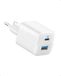 Anker USB C Charger, 323 Charger (33W), Chargeur compact à 2 ports pour iPhone 14/14 Plus/14 Pro/14 Pro Max/13/12, Pixel, Galaxy, iPad/iPad Mini et plus (aucun câble) - Blanc