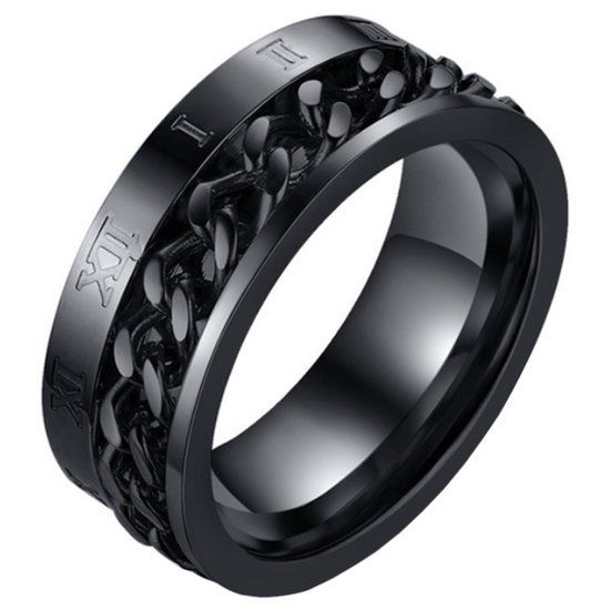 Mendes Heren Ring Cuban Link Roman Numeral Black-21mm