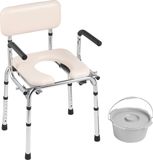 VEVOR Toiletstoel, Commode met Gevoerde Zitting, Neerklapbare Armleuningen, 7-Niveaus In Hoogte Verstelbaar 490-640mm, Afneembare Emmer, Draagvermogen 158,8 Kg, Draagbaar Toilet voor Volwassenen