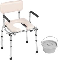 VEVOR Toiletstoel, Commode met Gevoerde Zitting, Neerklapbare Armleuningen, 7-Niveaus In Hoogte Verstelbaar 490-640mm, Afneembare Emmer, Draagvermogen 158,8 Kg, Draagbaar Toilet voor Volwassenen