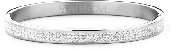Key Moments 8KM BC0041 Stalen Bangle met Kristal - Zilverkleurig / Wit - Maat 58x50 mm