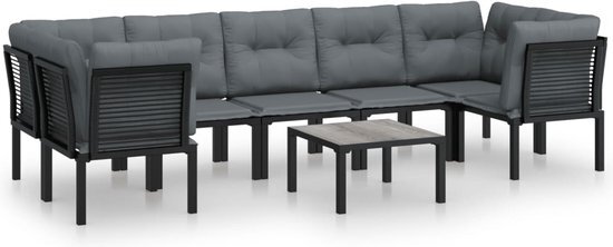 vidaXL 8-delige Loungeset poly rattan zwart en grijs