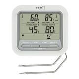 TFA Dostmann Digitale grillthermometer Braadthermometer, 14.1516, met 2 roestvrijstalen sondes, vleesthermometer voor oven en grill, tot 300 °C, met alarmfunctie, rund/varken/kip/vis, wit