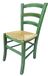 Chaise en bois verte avec assise en rotin