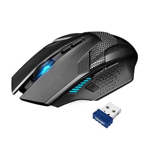 Tecknet Raptor 2.4G Draadloze gamingmuis, 8 toetsen, 4800 dpi, 20 miljoen levenslange klikken, professionele optische computer, draadloze muis met nano-ontvanger