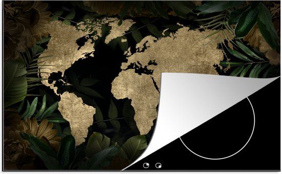 KitchenYeah® Inductie beschermer 77x51 cm - Wereldkaart - Vintage - Tropische Planten - Inductiebeschermer