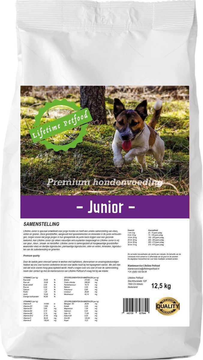Lifetime Petfood - Junior 12,5 Kg Hondenvoer - Premium Quality -