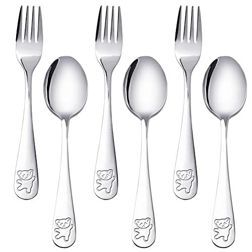 HUYIWEI 6 Delige Set Beren Kinderservies, Kinderservies Voor Kinderen Vanaf 3 Jaar, Kindervorken En Lepels (16,5 cm)