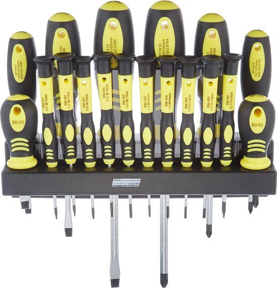 Brüder Mannesmann Schroevendraaierset - 18-delig - Magnetisch - Met Wandhouder