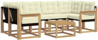 vidaXL Hoek loungeset 6 zitplekken Wit en crème Acacia hout
