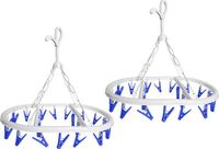 Merkloos CM Wasgoed droogcarrousel/droogmolen - 2x - 20 clips/knijpers - wit/blauw - kunststof - 29 x 42 cm