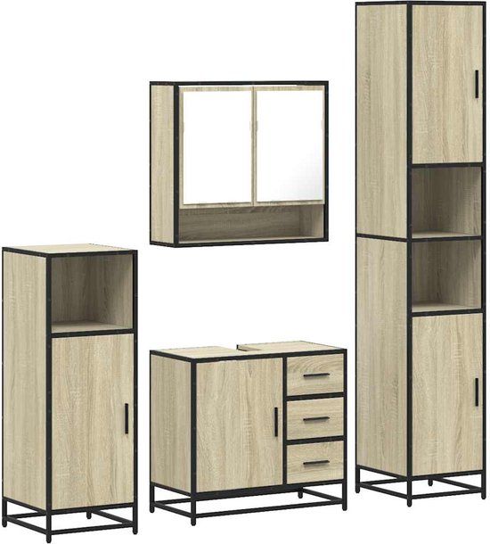 vidaXL 4-delige Badkamermeubelset bewerkt hout gerookt eikenkleurig