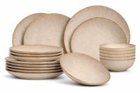 Cookinglife Serviesset Coastal Lines Ocean Beige 18-delig / 6 personen - 6 dinerborden, 6 ontbijtborden en 6 diepe borden