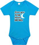 Bellatio Decorations Love you to the moon and back tekst baby rompertje blauw baby jongens - Kraamcadeau / babyshower - Babykleding 92