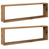 vidaXL Wandkubusplanken, 2 stuks, oud hout, 100 x 15 x 30 cm