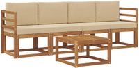 vidaXL - Bank loungeset - 5-delig - Acacia hout - Natuurlijk en beige