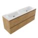 Saniclass Holz Pure meuble de salle de bain - 160x45x61.5cm - lavabo Flow solid surface blanc - 2 lavabos - sans trous de robinetterie - 4 tiroirs - chêne mat naturel (bois) SW1420795/SW1441150